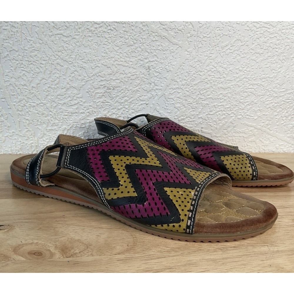 SPRING STEP L'Artiste Zip Zag Open Toe Colorful Flat Sandals Size 10 -10.5